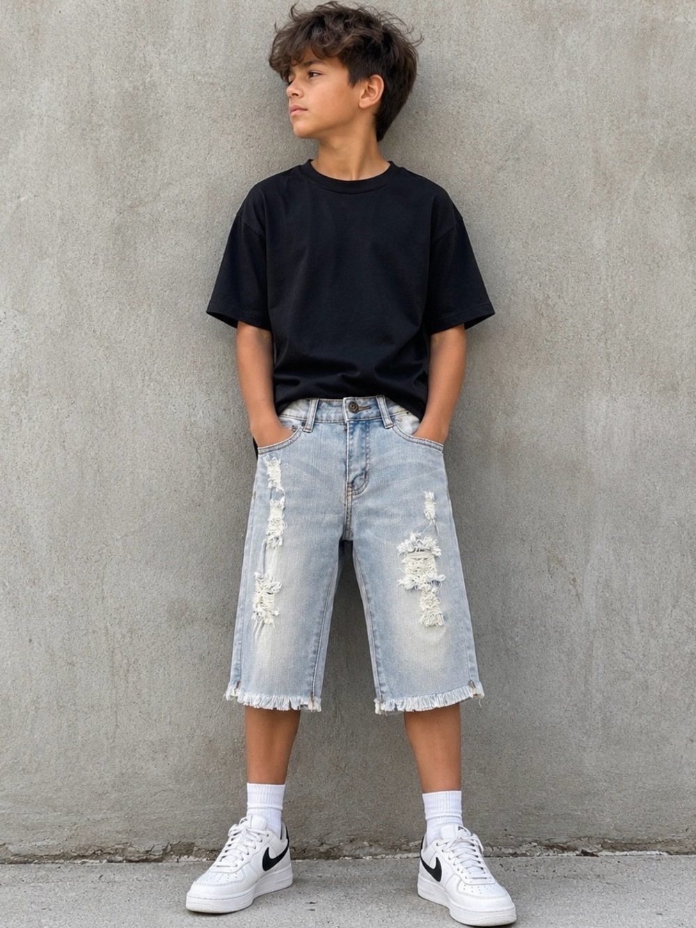 Machine shorts jeans Distressed Denim Ripped 26